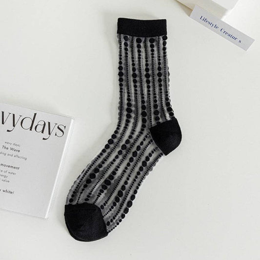 Dot Striped Mesh Socks in Black
