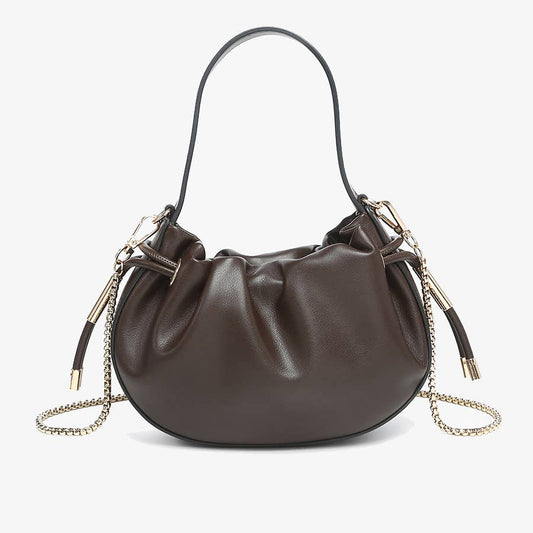Thalia Ruched Bucket Bag w/ Drawstring and Chain Strap