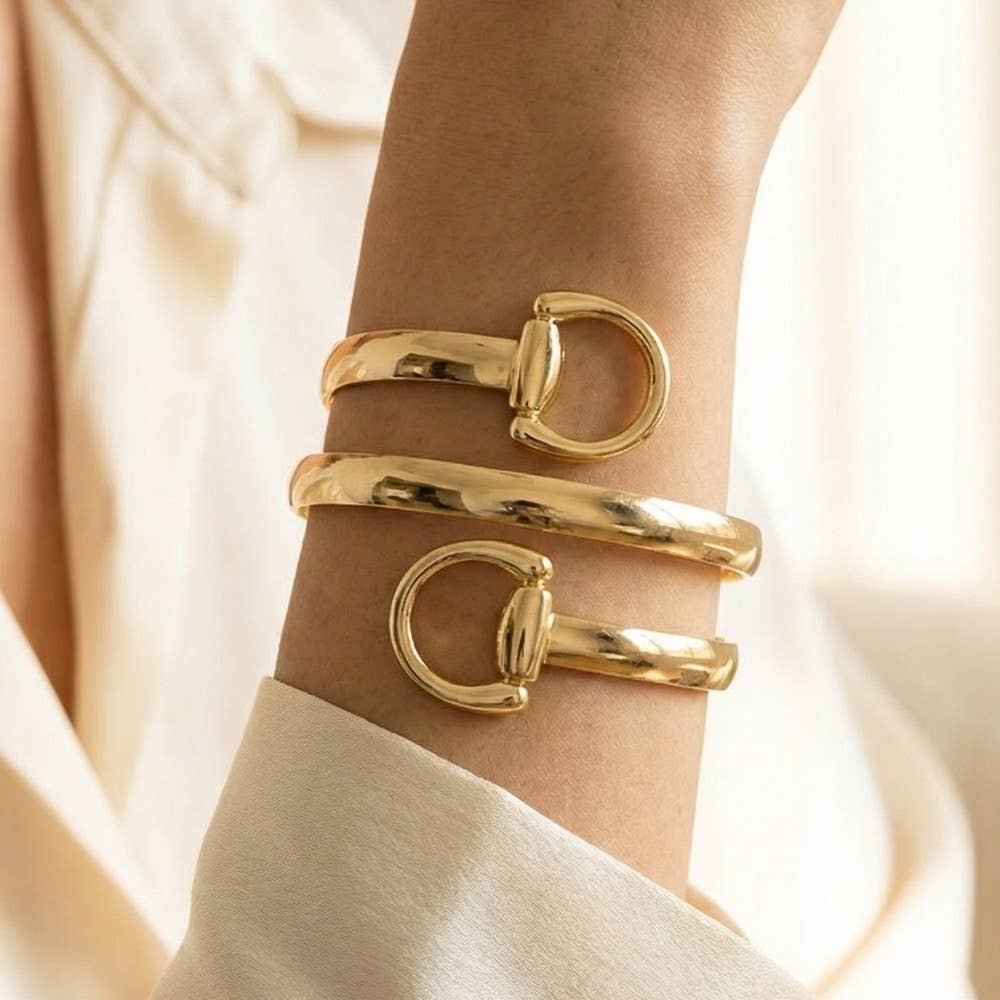 Double Equestrian Horse Bit Ring Bangle Bracelet