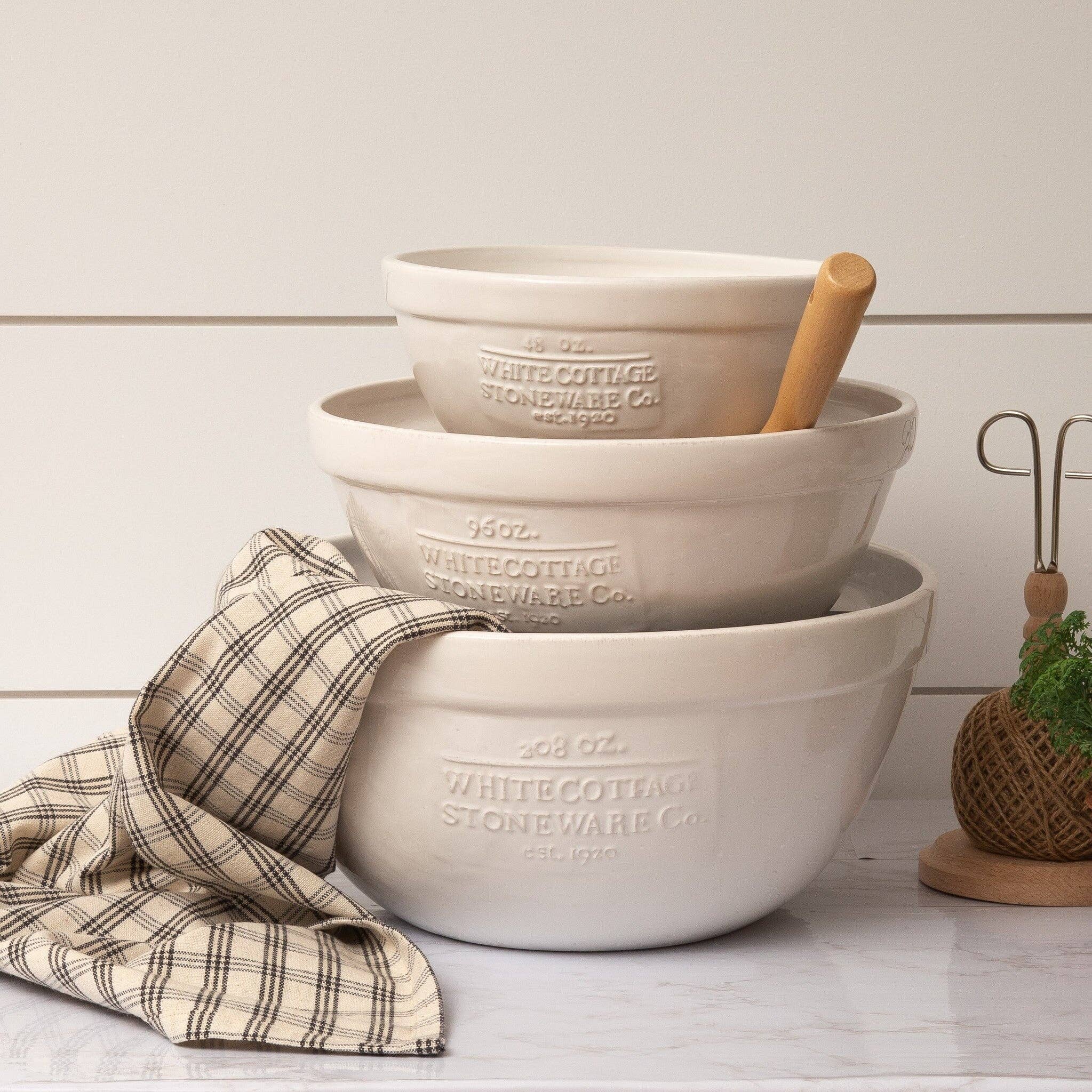 White Cottage Ceramic Mixing Bowls (Set Of 3)