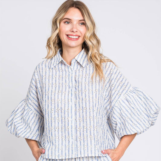 Eyelet Striped Top