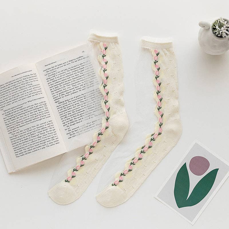 Sheer Tulip Floral Socks