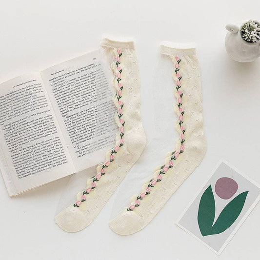 Sheer Tulip Floral Socks