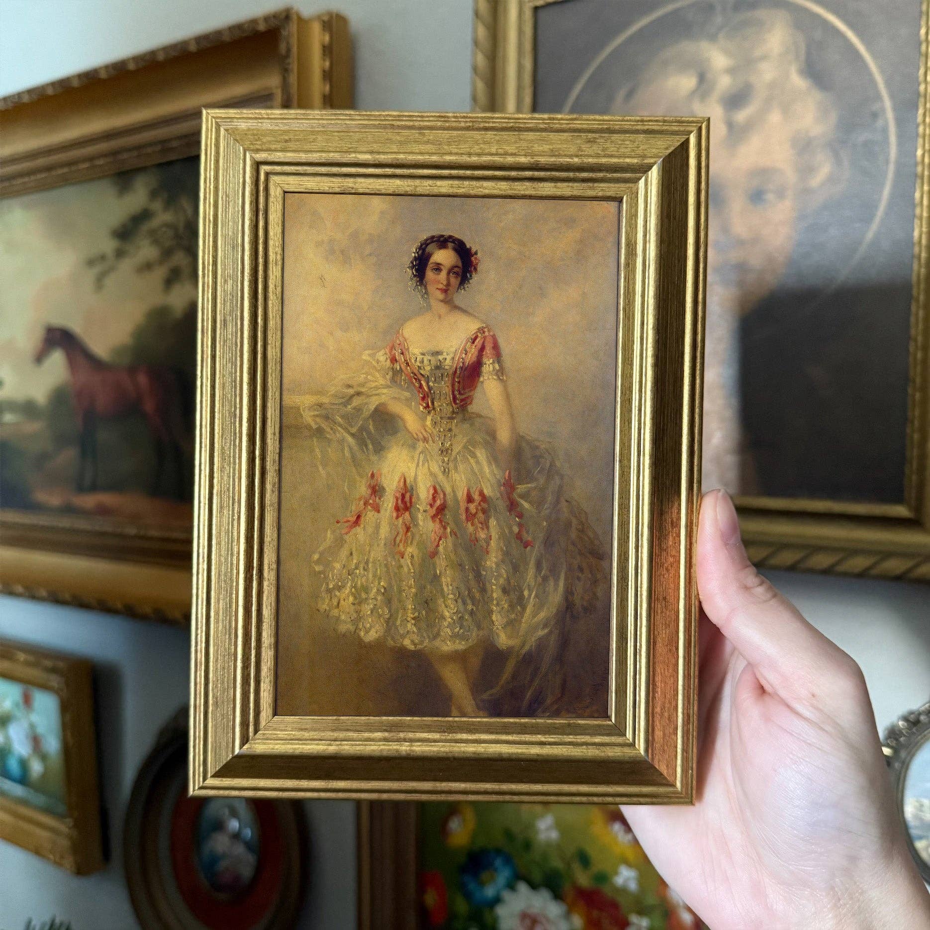 Vintage Style Girl in a fancy Dress Art Print Framed