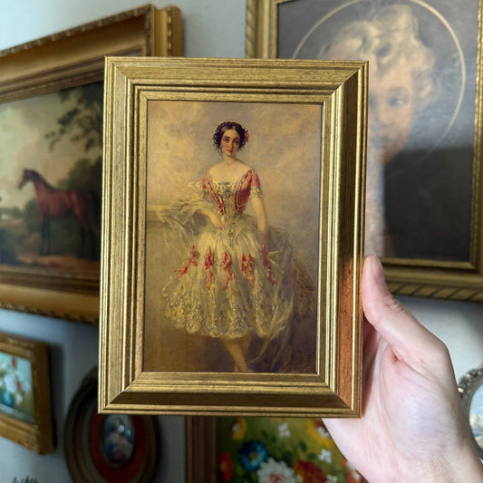 Vintage Style Girl in a fancy Dress Art Print Framed
