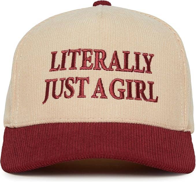 2-Tone Corduroy Hat - Literally Just A Girl - Burgundy/Beige