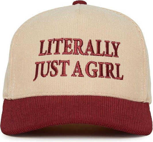 2-Tone Corduroy Hat - Literally Just A Girl - Burgundy/Beige
