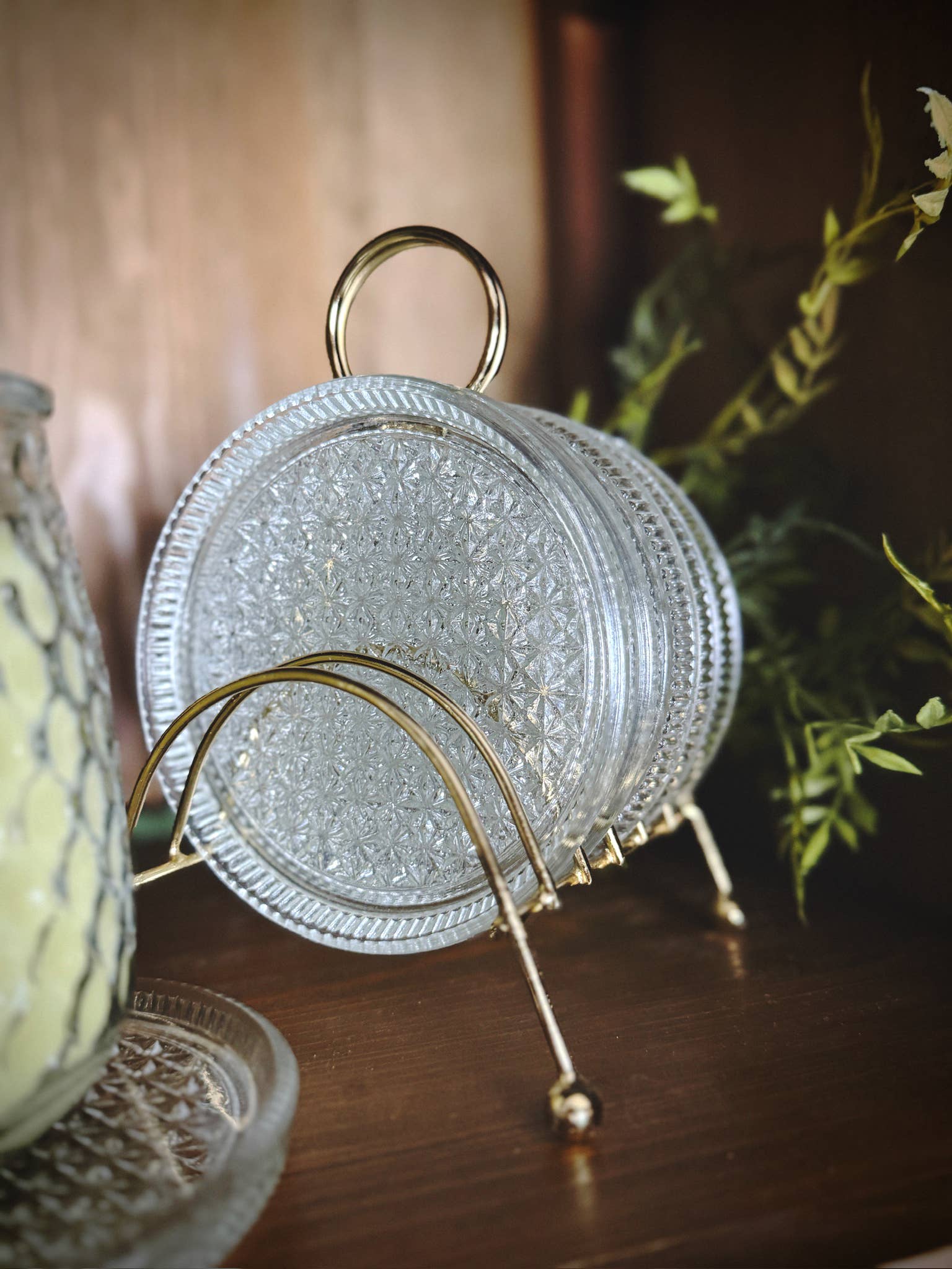 Glass Coasters Metal Caddy Set