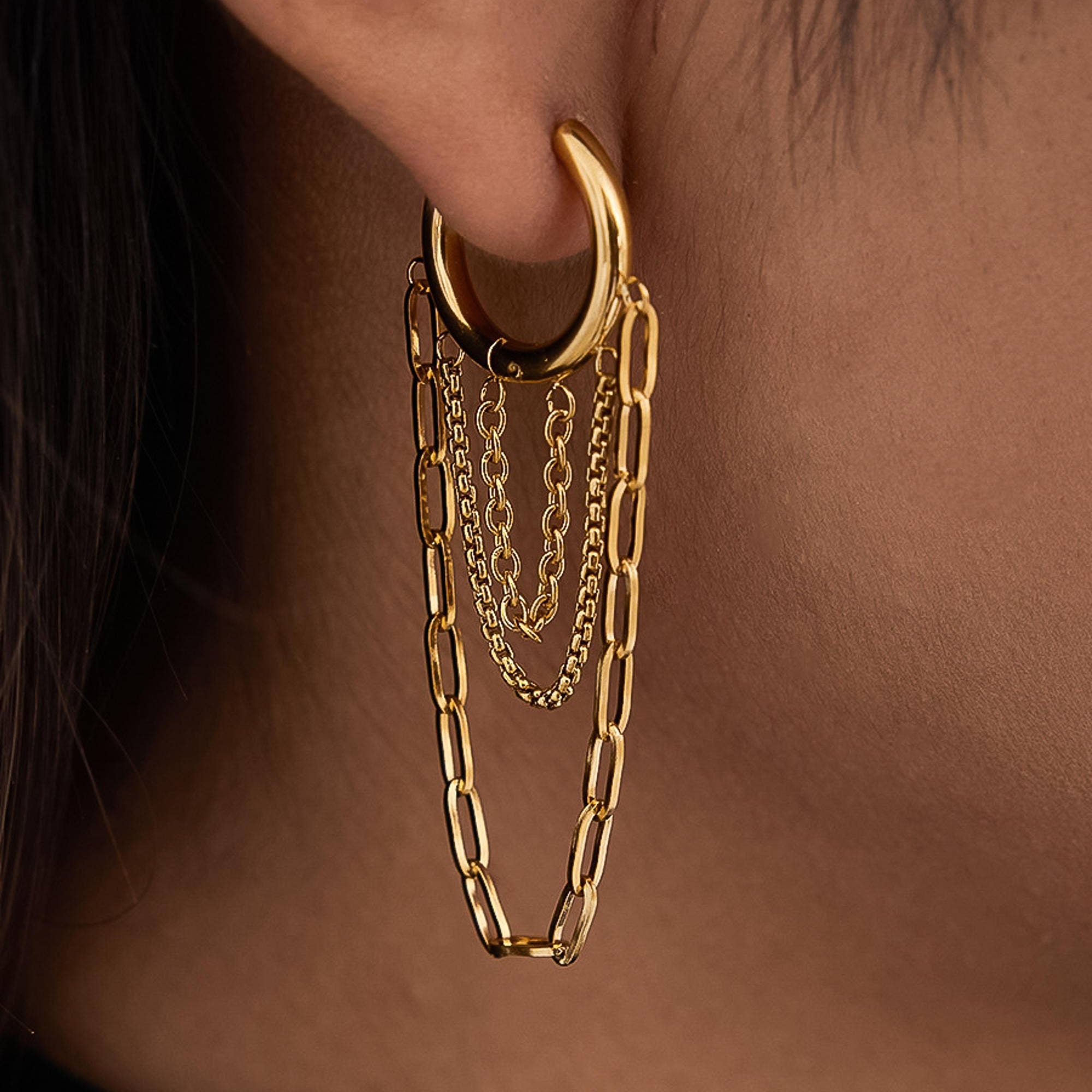 Vianne 18K Gold Non-Tarnish Multi Chain Drop Earrings