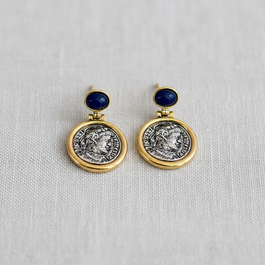 Vintage Coin Portrait Silver Stud Earrings