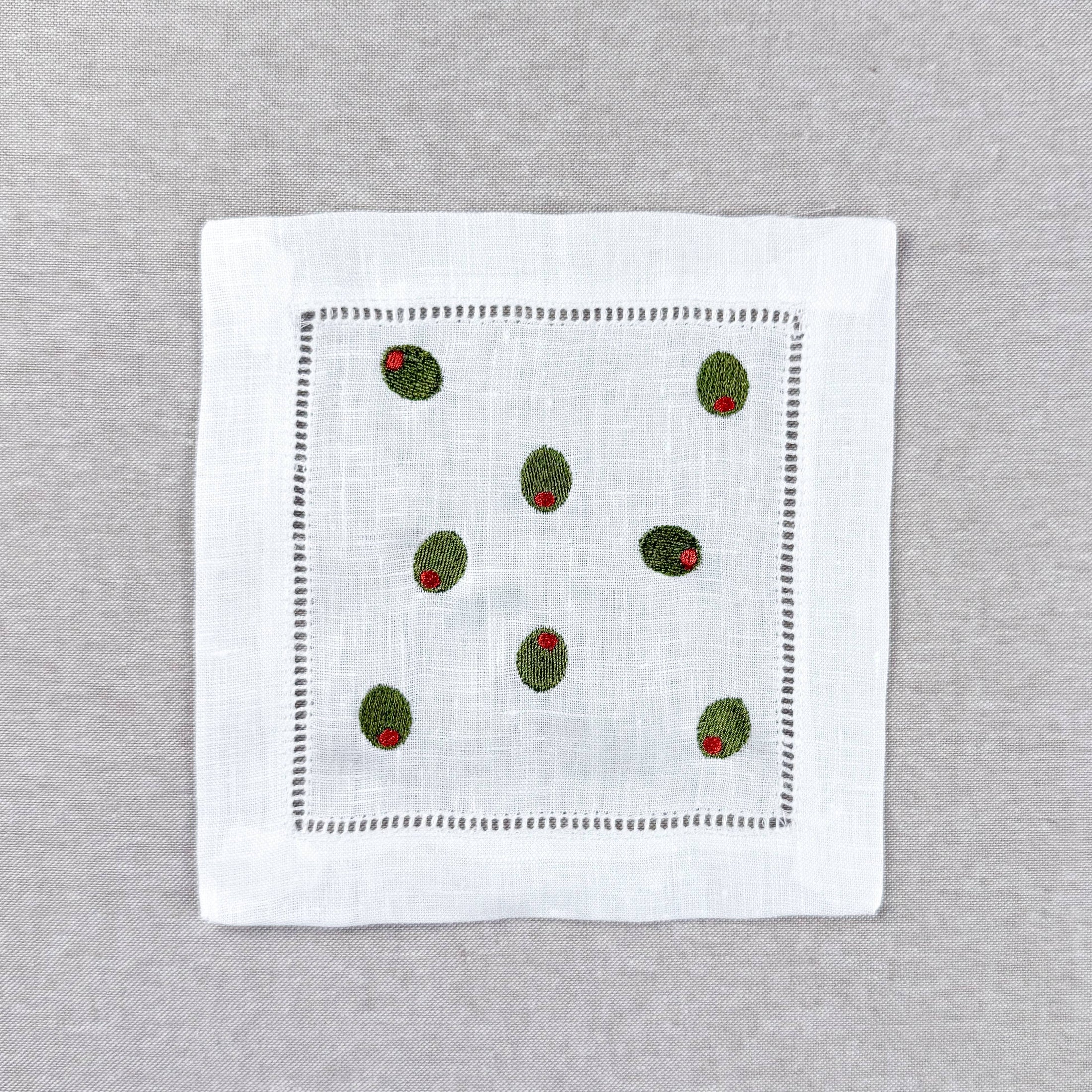Olive Martini Embroidered Cocktail Napkin Set