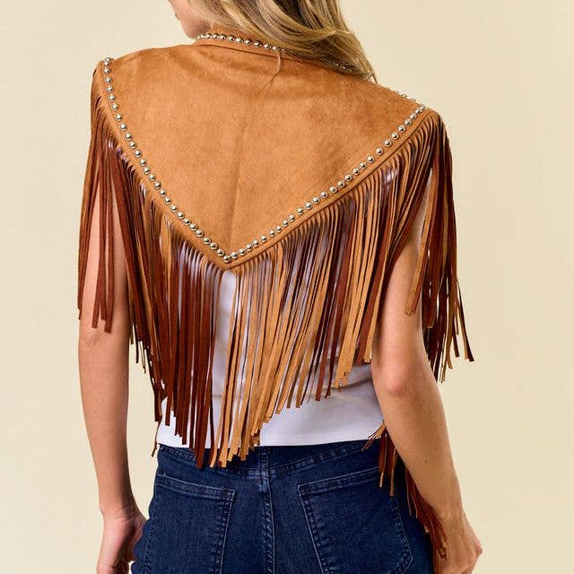 Brown Studded Fringe Cape