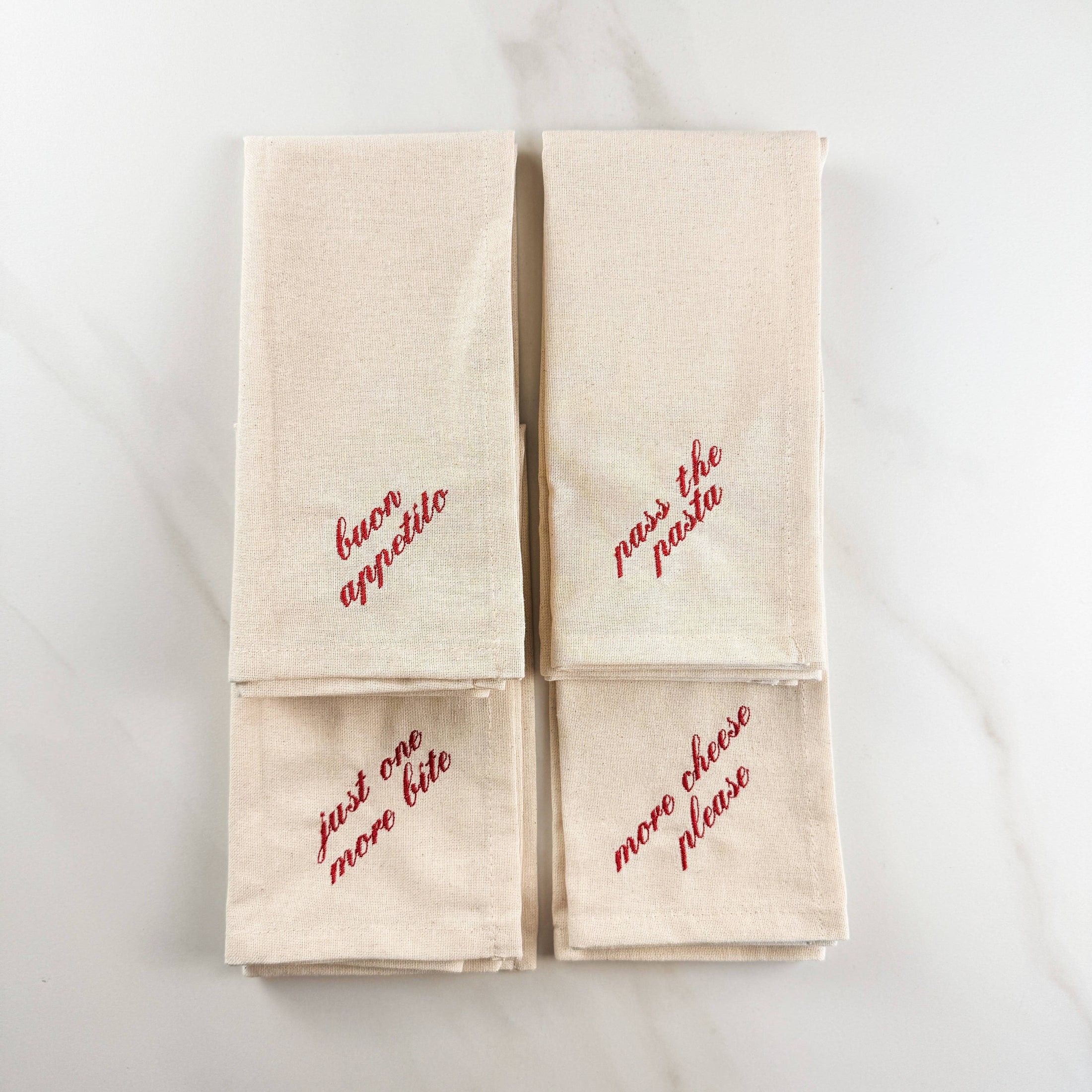 Italian Sayings Embroidered Dinner Napkin Set