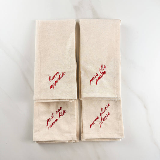 Italian Sayings Embroidered Dinner Napkin Set