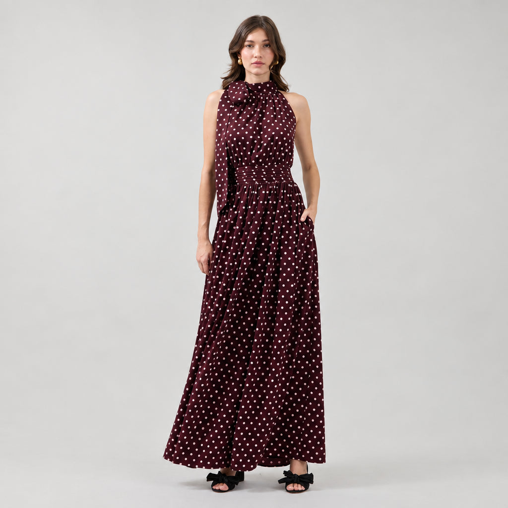 Rosiel Ruched Maxi Dress Polka Dot