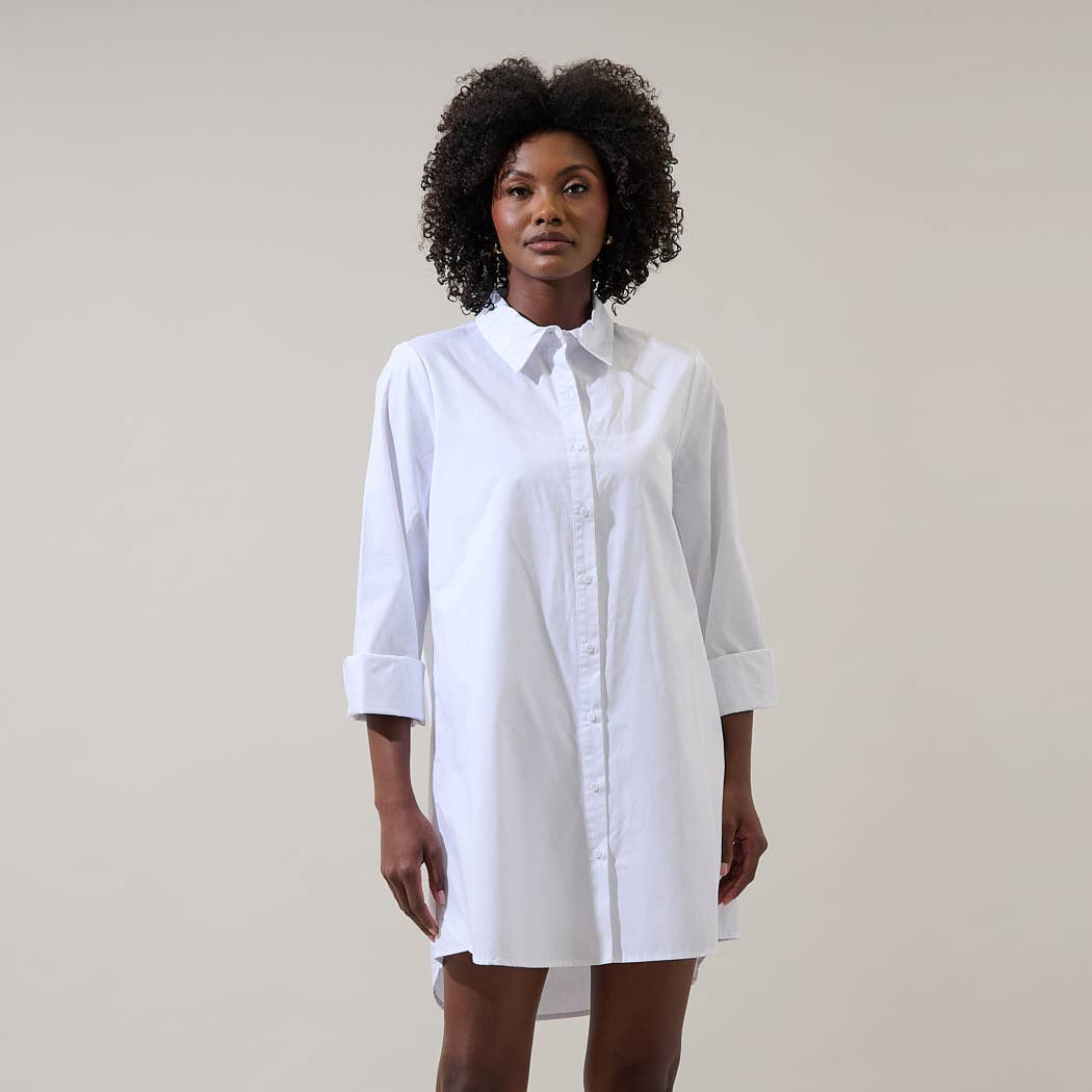 Kaira Poplin Button Down Shirt Dress