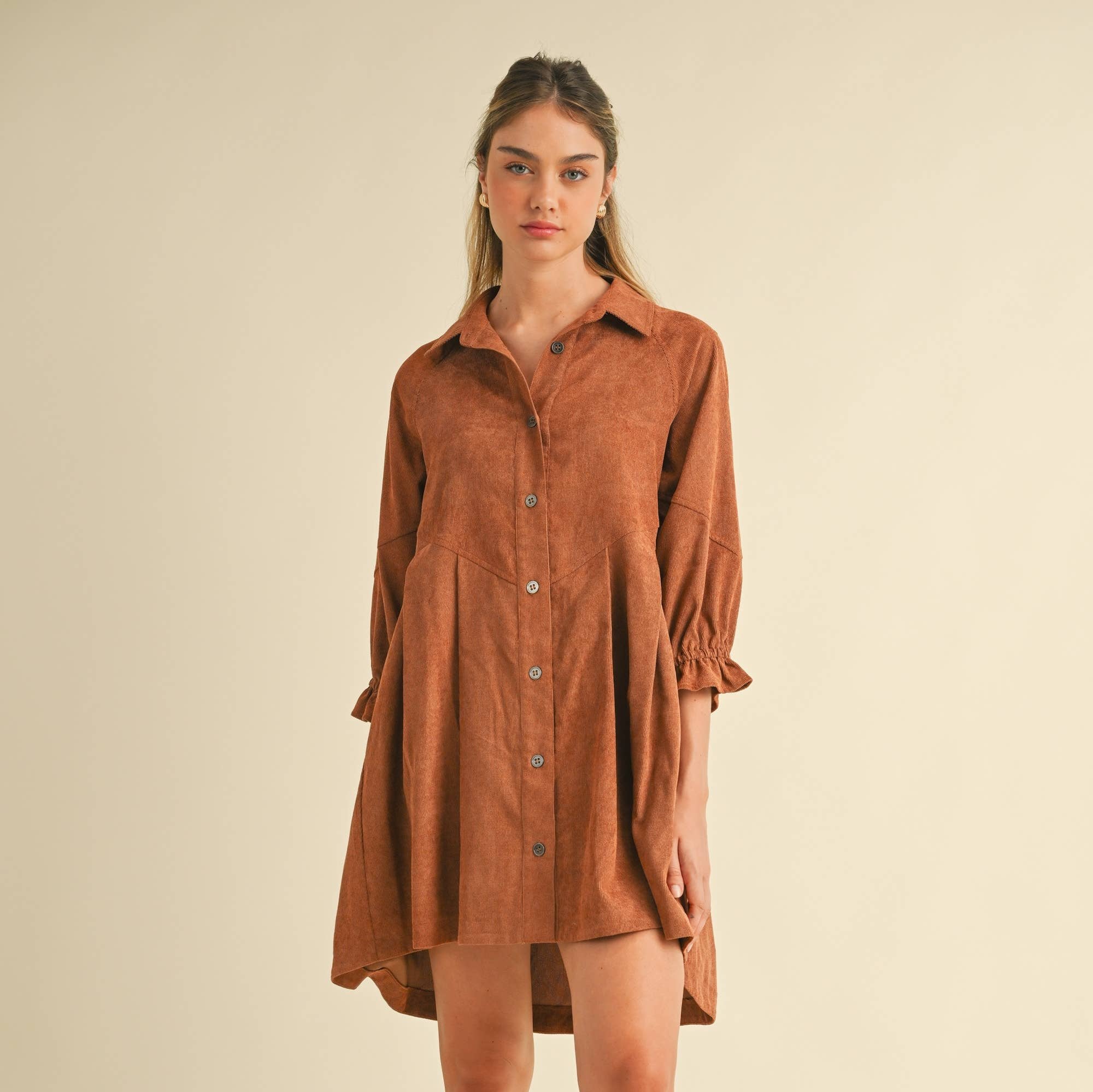 Brown Corduroy Button Down Dress