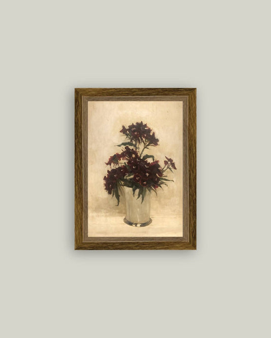 Maroon Flowers Framed Antique Art