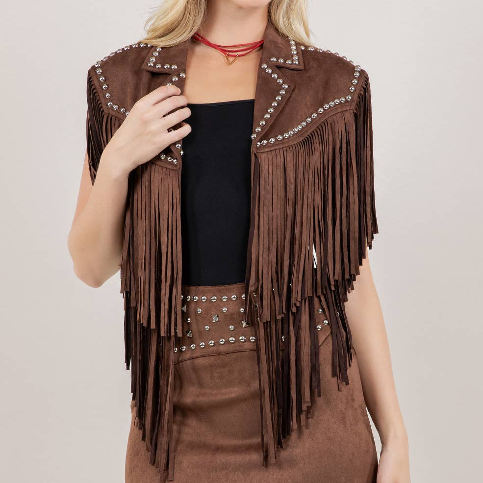 Chocolate Studded Fringe Cape