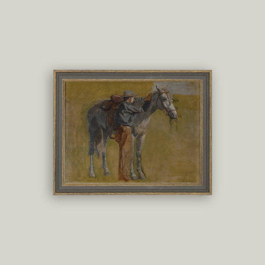 Study For Cowboys Framed Antique Art 9x7
