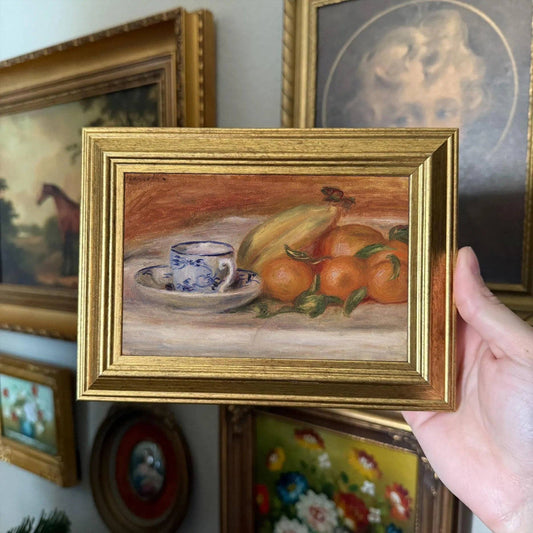 Vintage Style Fruits and Teacup Still Life Art Print Framed