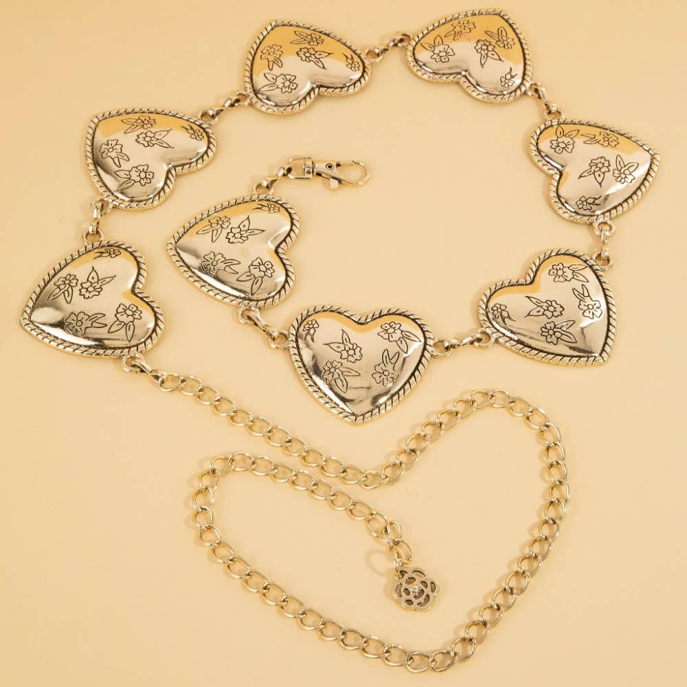Floral Engraved Heart Chain Belt