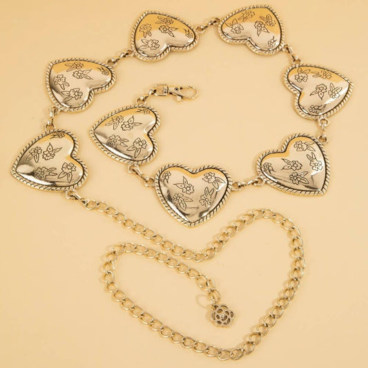 Floral Engraved Heart Chain Belt