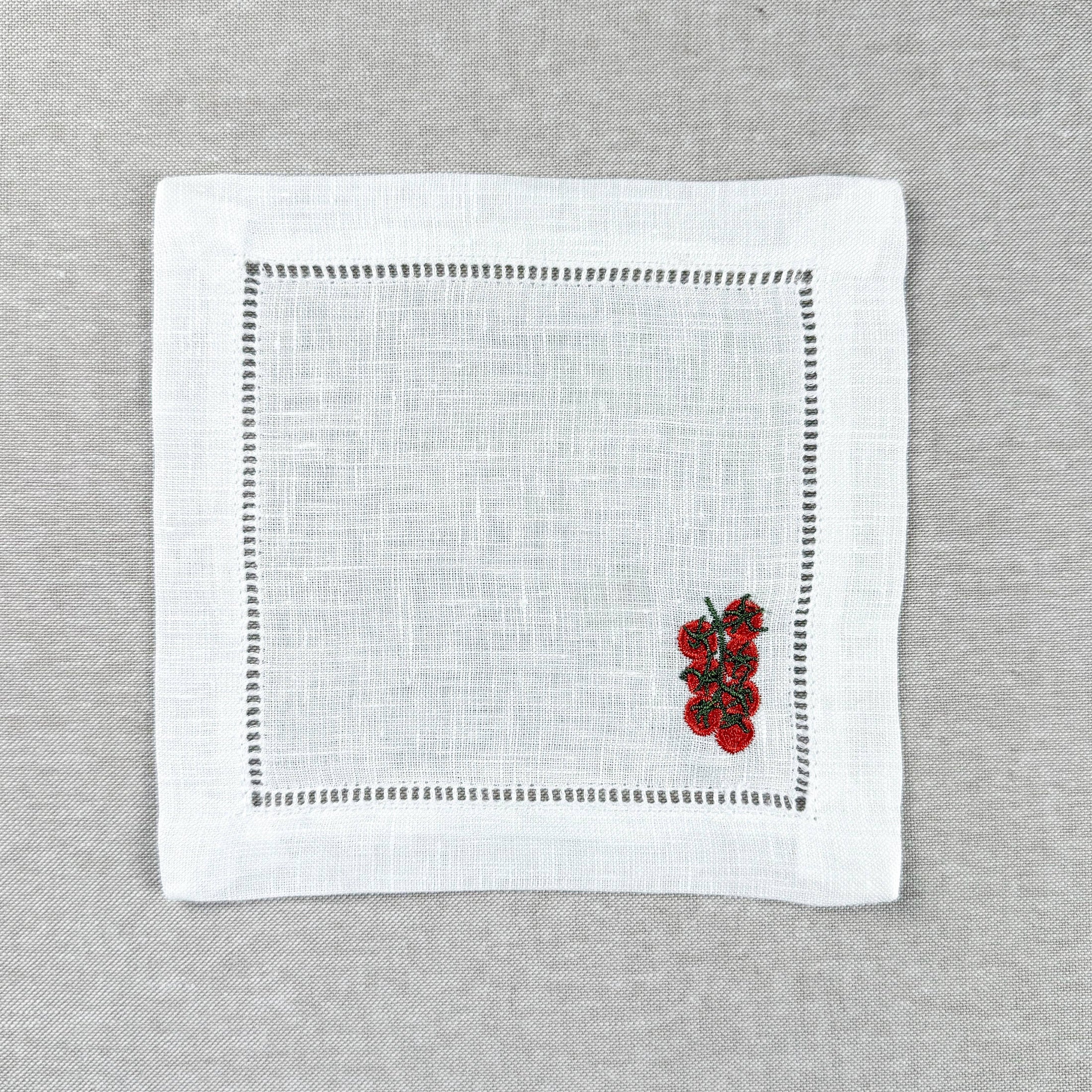 Tomato Embroidered Cocktail Napkin Set